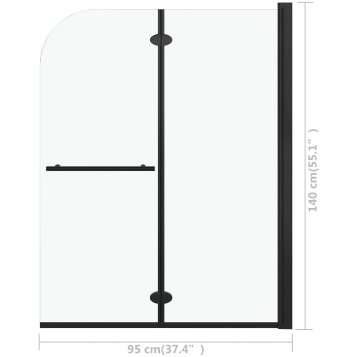 Duschvägg fällbar 2 paneler ESG svart vidaXL 95 x 140 cm – bild 7