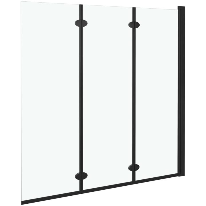 Duschvägg fällbar 3 paneler ESG svart vidaXL 130 x 138 cm – bild 3
