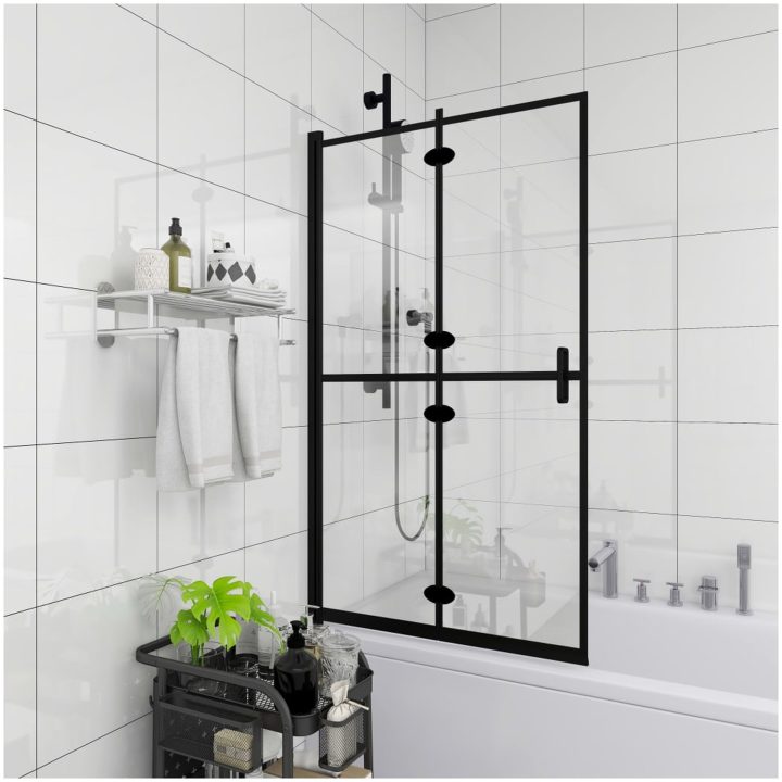 Duschvägg fällbar ESG svart vidaXL 100 x 140 cm – bild 3