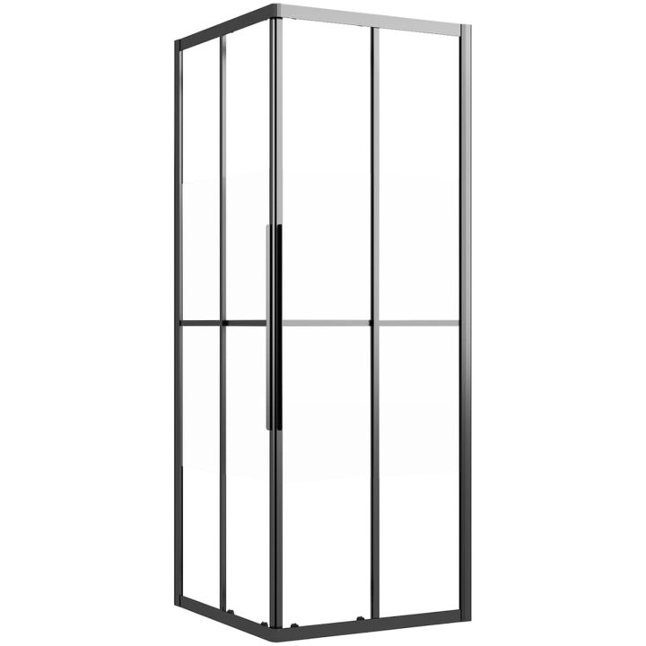 Duschvägg halvfrostad ESG svart vidaXL 80 x 80 x 180 cm – bild 2