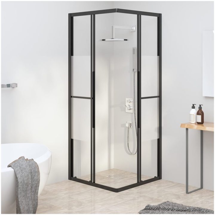 Duschvägg halvfrostad ESG svart vidaXL 80 x 80 x 180 cm – bild 3