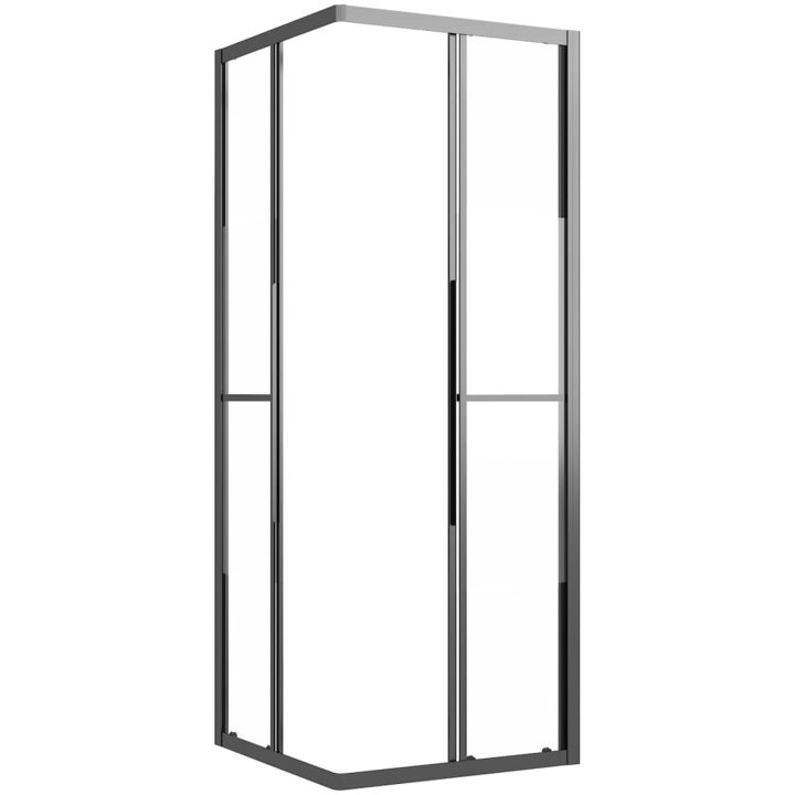 Duschvägg halvfrostad ESG svart vidaXL 80 x 80 x 180 cm – bild 4