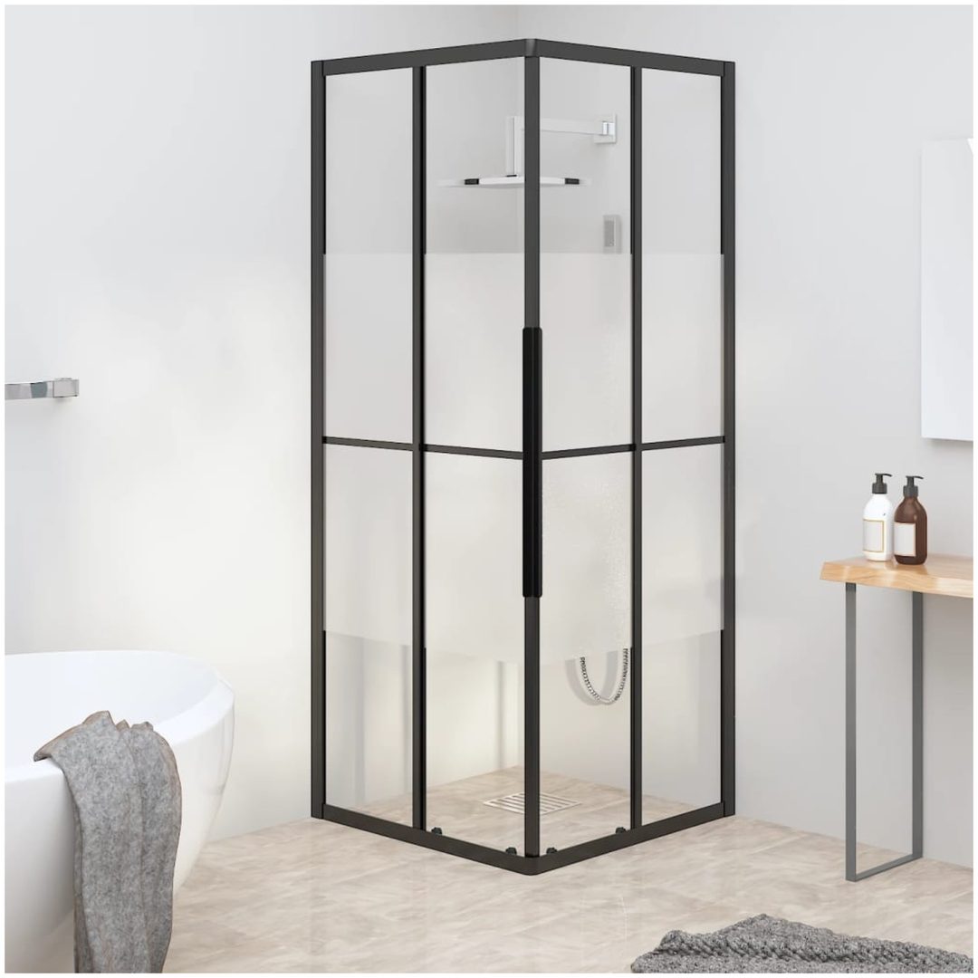 Duschvägg halvfrostad ESG svart vidaXL 80 x 80 x 180 cm