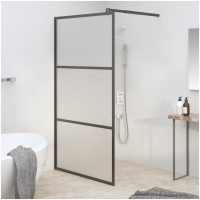 Duschvägg halvfrostat ESG-glas svart vidaXL