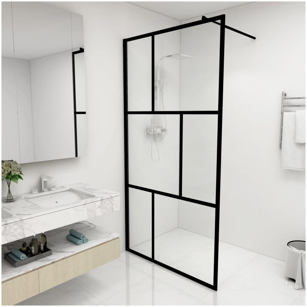 Duschvägg med härdat glas svart vidaXL 100 x 195 cm