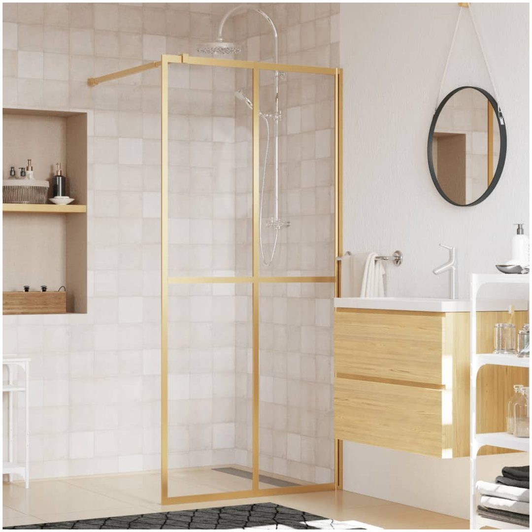 Duschvägg med klart ESG-glas guld vidaXL 90 x 195 cm