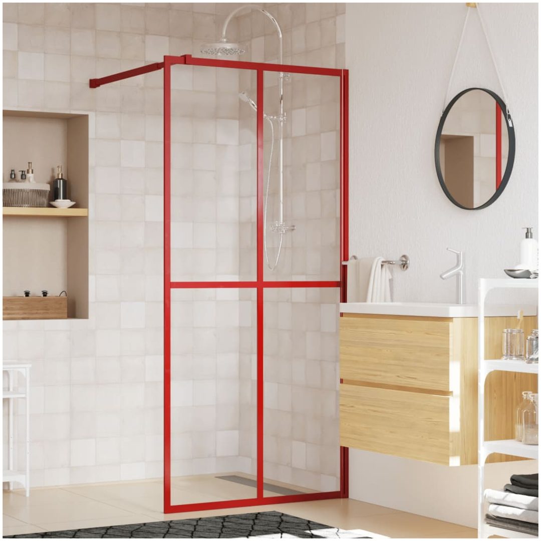 Duschvägg med klart ESG-glas röd vidaXL 100 x 195 cm