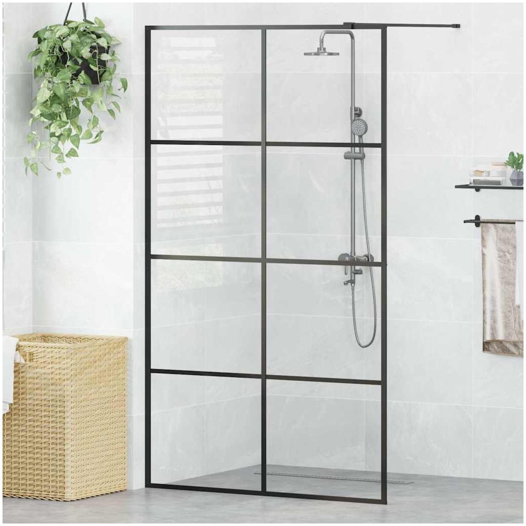 Duschvägg med klart ESG-glas svart vidaXL 115 x 195 cm