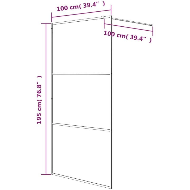 Duschvägg svart halvfrostat ESG-glas vidaXL 100 x 195 cm – bild 7