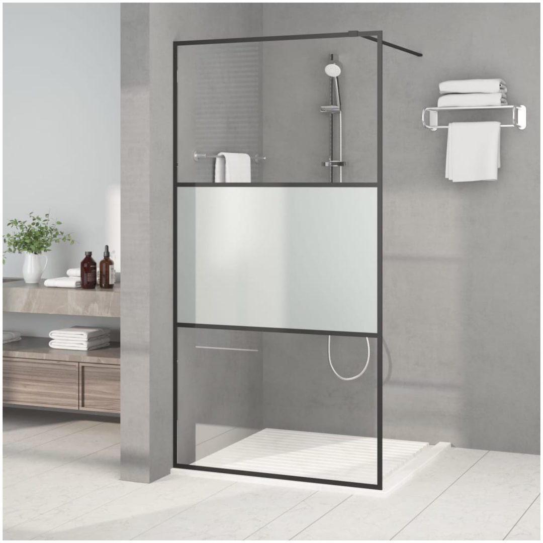 Duschvägg svart halvfrostat ESG-glas vidaXL 100 x 195 cm