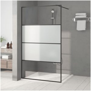 Duschvägg svart halvfrostat ESG-glas vidaXL
