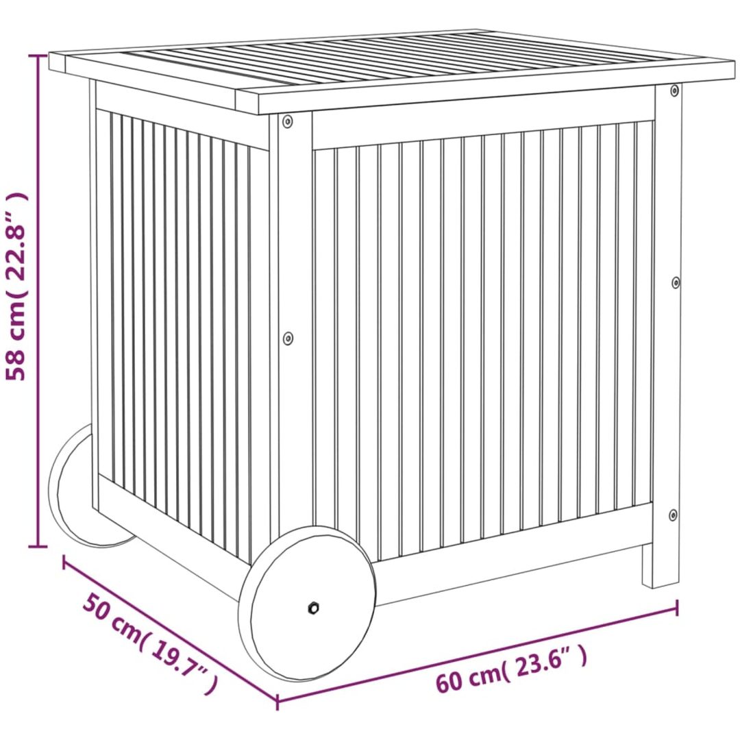 Dynbox med hjul massivt akaciaträ vidaXL 60 x 50 x 58 cm – bild 8