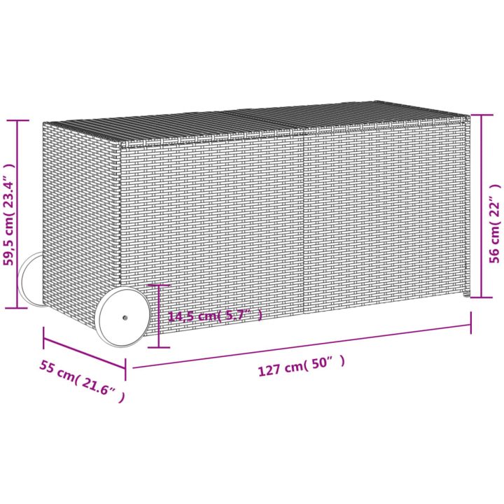 Dynbox på hjul brun 283L konstrottning vidaXL 127 x 55 x 56/59.5 cm – bild 11