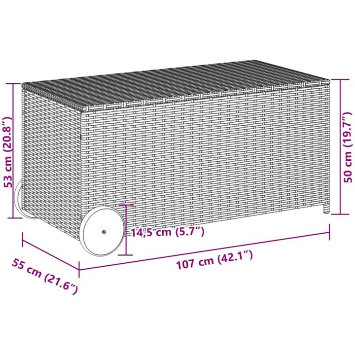 Dynbox på hjul grå 190L konstrottning vidaXL 107 x 55 x 50/53 cm – bild 11