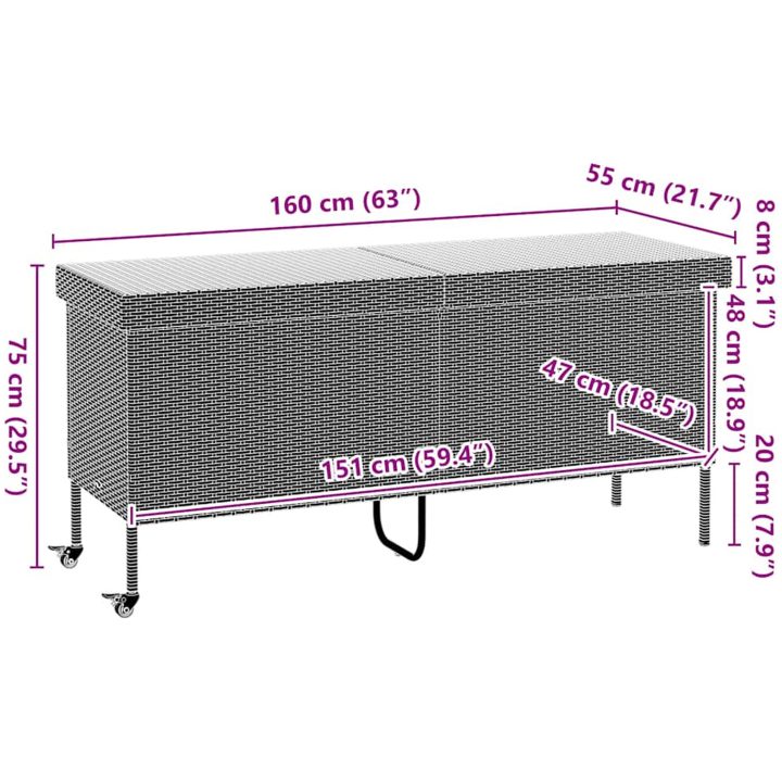 Dynbox på hjul ljusgrå konstrottning vidaXL 160 x 55 x 75 cm – bild 11