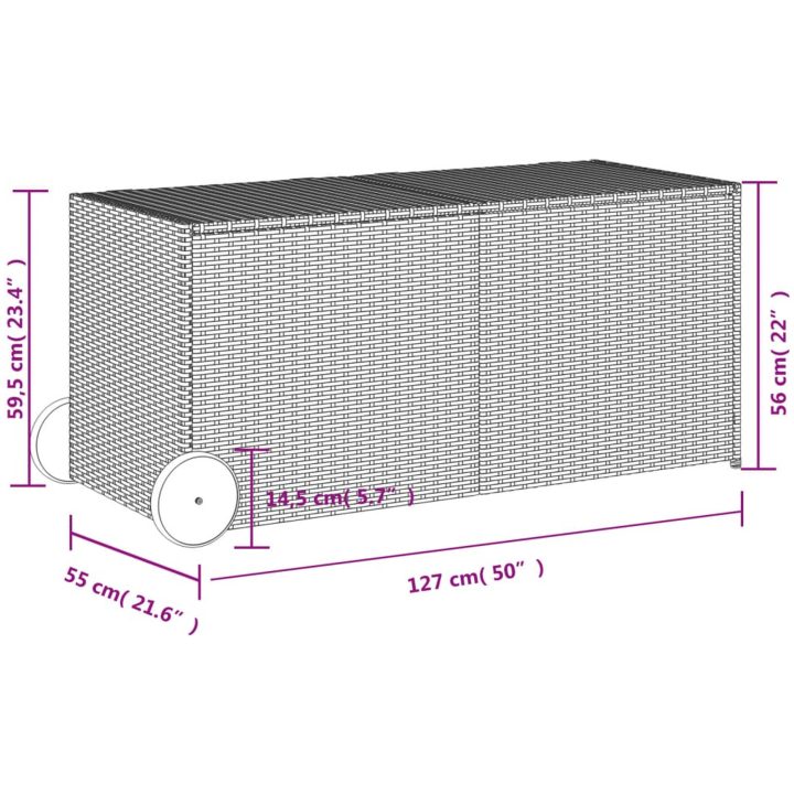 Dynbox på hjul svart 283L konstrottning vidaXL 127 x 55 x 56/59.5 cm – bild 11