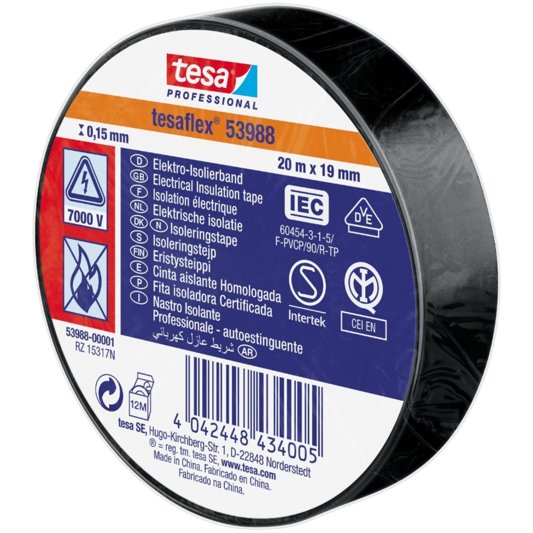 Eltejp flex 53988 TESA Svart L: 20 m