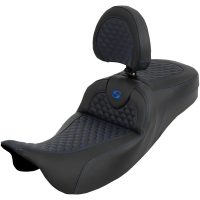 Extended Reach Roadsofa Seat - Dragon Scale - Blue Stitch - with Backrest - FLH/FLT 08-25