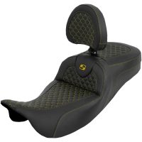 Extended Reach Roadsofa Seat - Dragon Scale - Gold Stitch - with Backrest - FLH/FLT 08-25