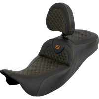 Extended Reach Roadsofa Seat - Dragon Scale - Orange Stitch - with Backrest - FLH/FLT 08-25
