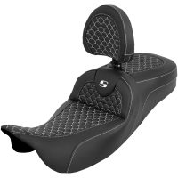 Extended Reach Roadsofa Seat - Dragon Scale - White Stitch - with Backrest - FLH/FLT 08-25
