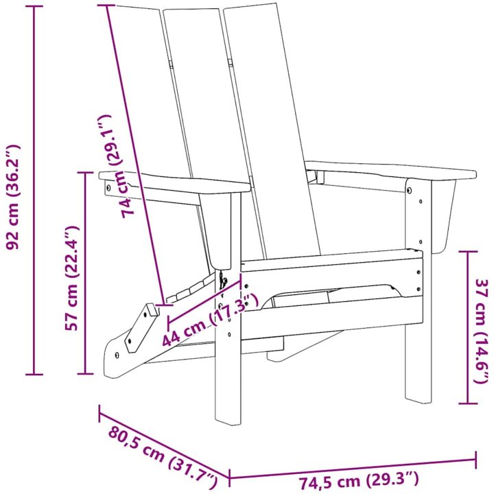 Fällbar Adirondack stol Ljusgrå 74.5x80.5x90 cm HDPE vidaXL 74,5 x 80,5 x 92 cm – bild 11