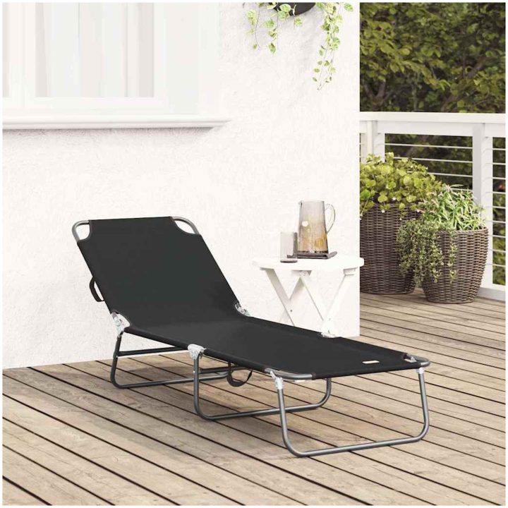 Fällbar Solstol Portabel Svart 600D Oxford Tyg vidaXL 56 x 189 x 87cm – bild 3