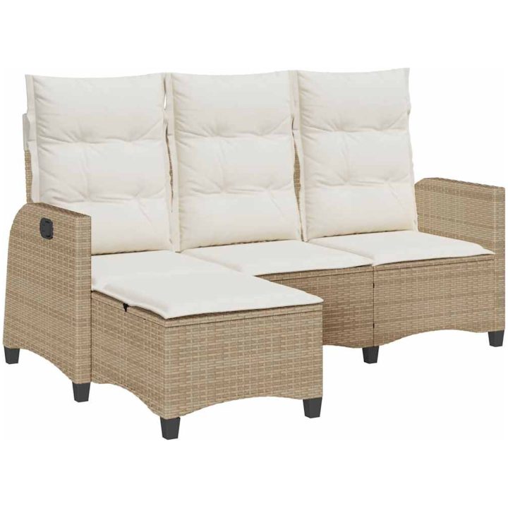 Fällbar trädgårdssoffa med dynor L-formad beige konstrotting vidaXL – bild 2