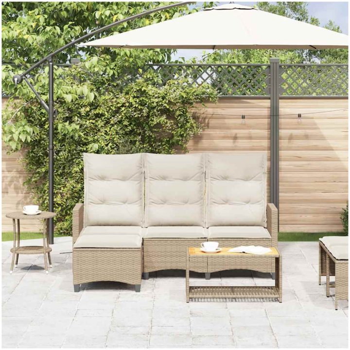 Fällbar trädgårdssoffa med dynor L-formad beige konstrotting vidaXL – bild 3