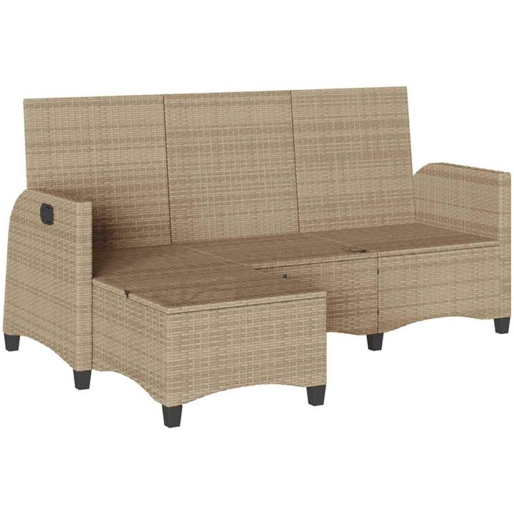 Fällbar trädgårdssoffa med dynor L-formad beige konstrotting vidaXL – bild 4