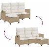 Fällbar trädgårdssoffa med dynor L-formad beige konstrotting vidaXL – miniatyr 9