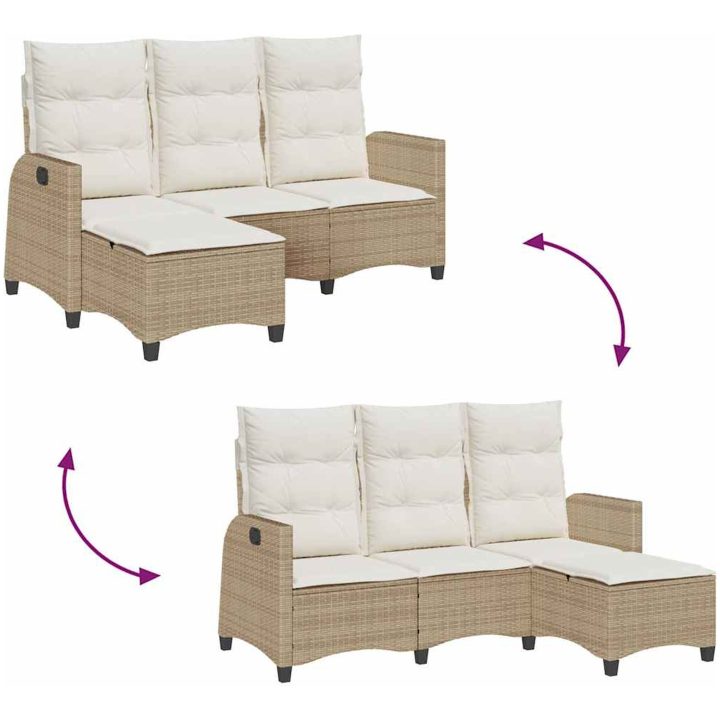 Fällbar trädgårdssoffa med dynor L-formad beige konstrotting vidaXL – bild 9