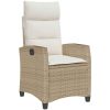 Fällbar trädgårdsstol med sidobord beige konstrotting vidaXL – miniatyr 2