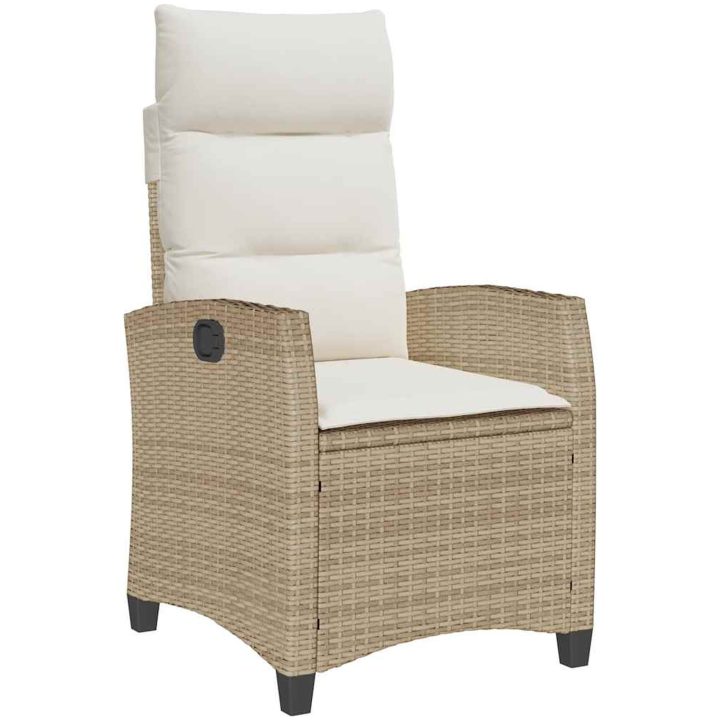 Fällbar trädgårdsstol med sidobord beige konstrotting vidaXL – bild 2