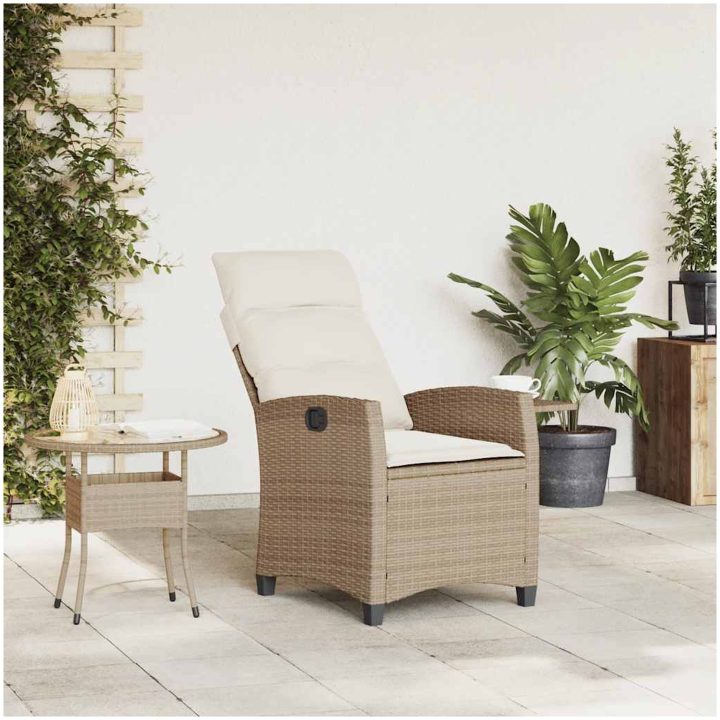 Fällbar trädgårdsstol med sidobord beige konstrotting vidaXL – bild 3