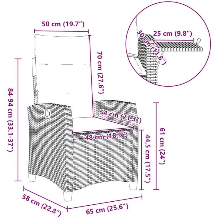 Fällbar trädgårdsstol med sidobord svart konstrotting vidaXL – bild 11