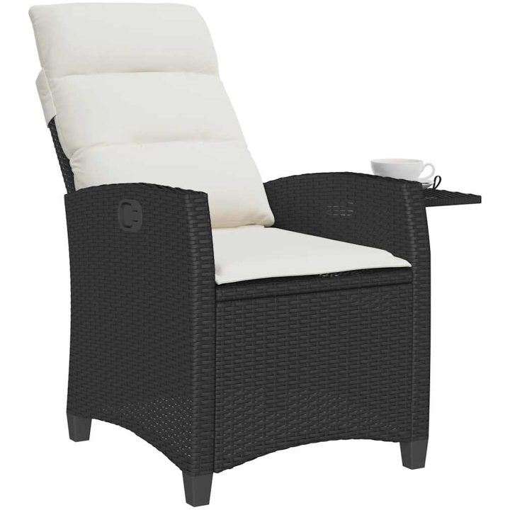 Fällbar trädgårdsstol med sidobord svart konstrotting vidaXL – bild 4