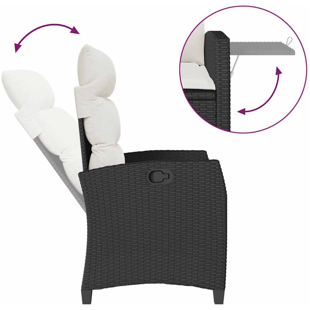 Fällbar trädgårdsstol med sidobord svart konstrotting vidaXL – bild 8