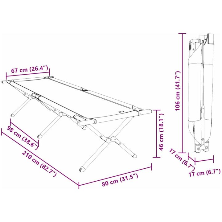 Fällbara Solbäddar 2 st med bärväska Svart 600D Oxford tyg vidaXL 210 x 80 x 46 cm – bild 12
