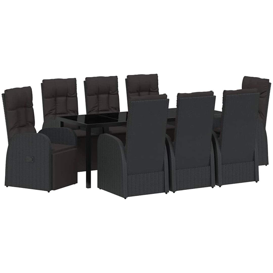 Fällbara trädgårdsmöbler med kudde Reclining 9 pcs Svart vidaXL 200 x 80 x 73 cm – bild 2