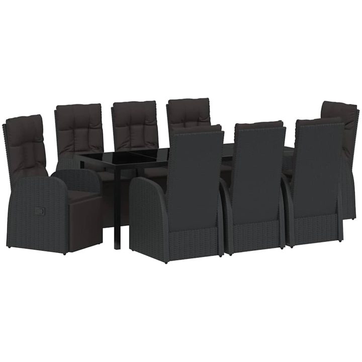 Fällbara trädgårdsmöbler med kudde Reclining 9 pcs Svart vidaXL 200 x 80 x 73 cm – bild 2