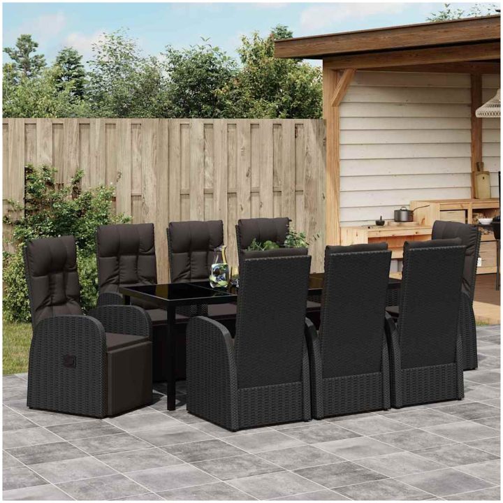 Fällbara trädgårdsmöbler med kudde Reclining 9 pcs Svart vidaXL 200 x 80 x 73 cm – bild 4