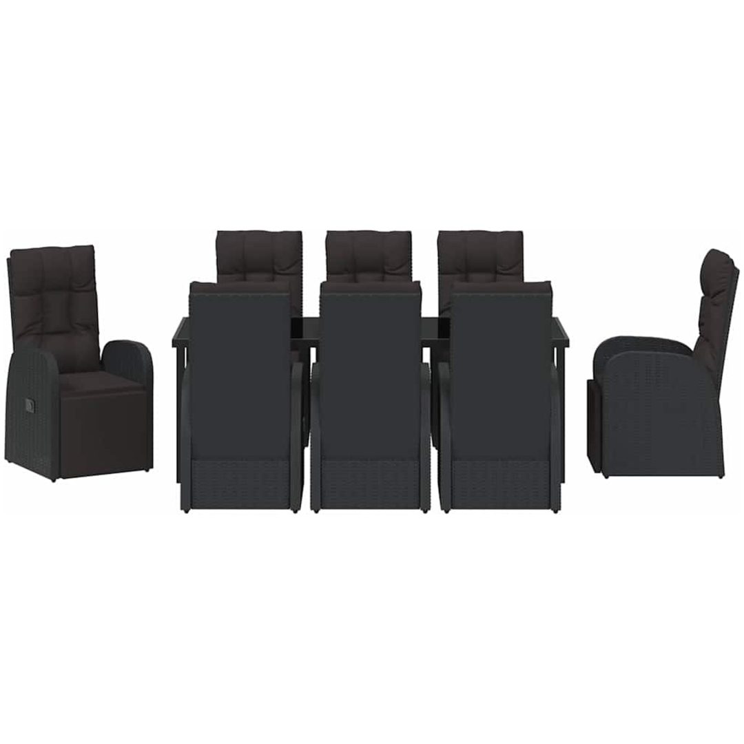 Fällbara trädgårdsmöbler med kudde Reclining 9 pcs Svart vidaXL 200 x 80 x 73 cm – bild 7