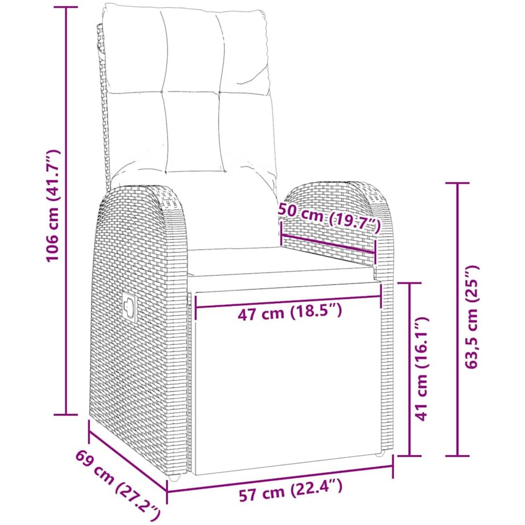Fällbara trädgårdsmöbler med kudde Reclining 9 pcs Svart vidaXL 200 x 80 x 73 cm – bild 9