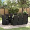 Fällbara trädgårdsmöbler med kudde Reclining 9 pcs Svart vidaXL 200 x 80 x 73 cm – miniatyr 1