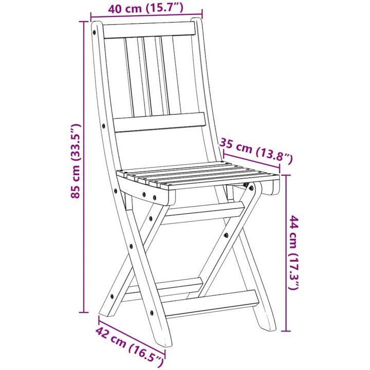 Fällbara trädgårdsstolar 2 st 36x46x85 cm Massivt trä akacia vidaXL Standard – bild 11