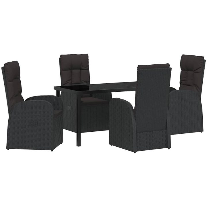 Fällbara trädgårdsstolar med kudde Reclining 5 pcs Svart vidaXL 140 x 70 x 73 cm – bild 2