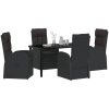 Fällbara trädgårdsstolar med kudde Reclining 5 pcs Svart vidaXL 140 x 70 x 73 cm – miniatyr 3
