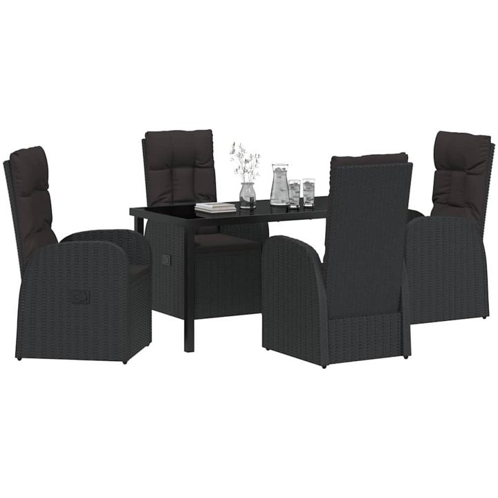 Fällbara trädgårdsstolar med kudde Reclining 5 pcs Svart vidaXL 140 x 70 x 73 cm – bild 3