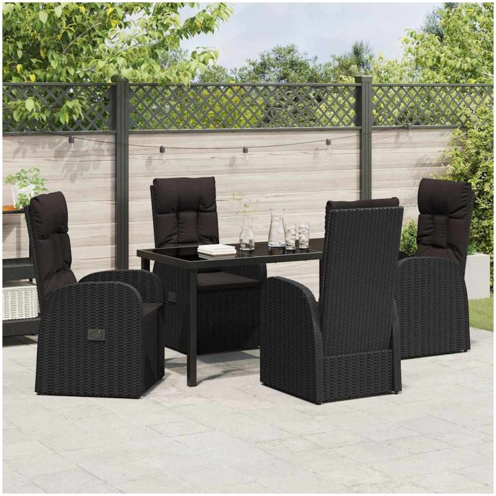 Fällbara trädgårdsstolar med kudde Reclining 5 pcs Svart vidaXL 140 x 70 x 73 cm – bild 4